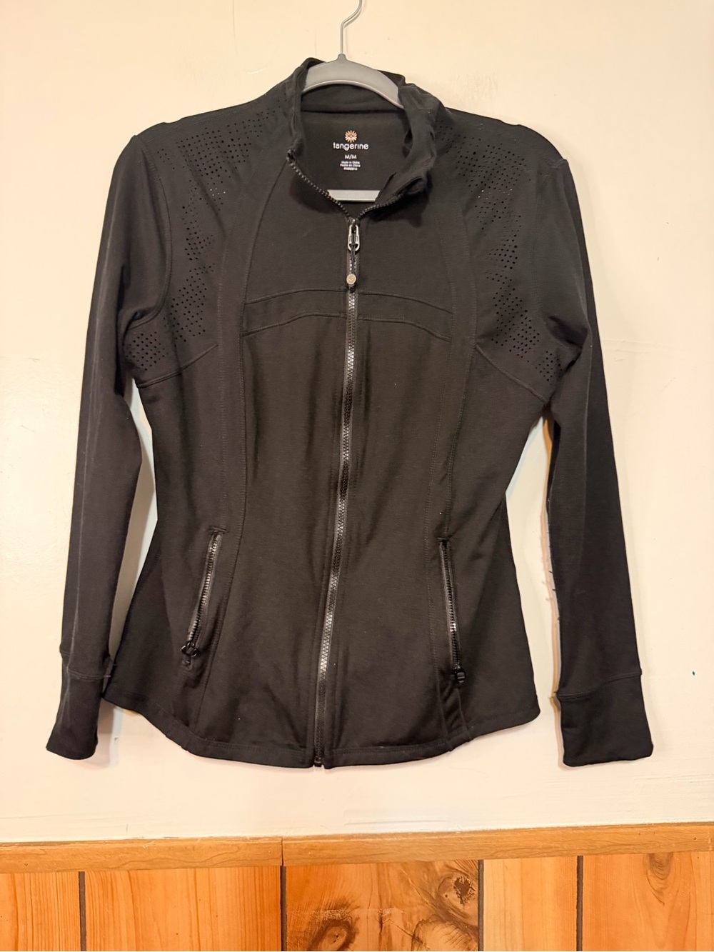 Tangerine Black Perforated Women's Zip-Up Bomber Jacket